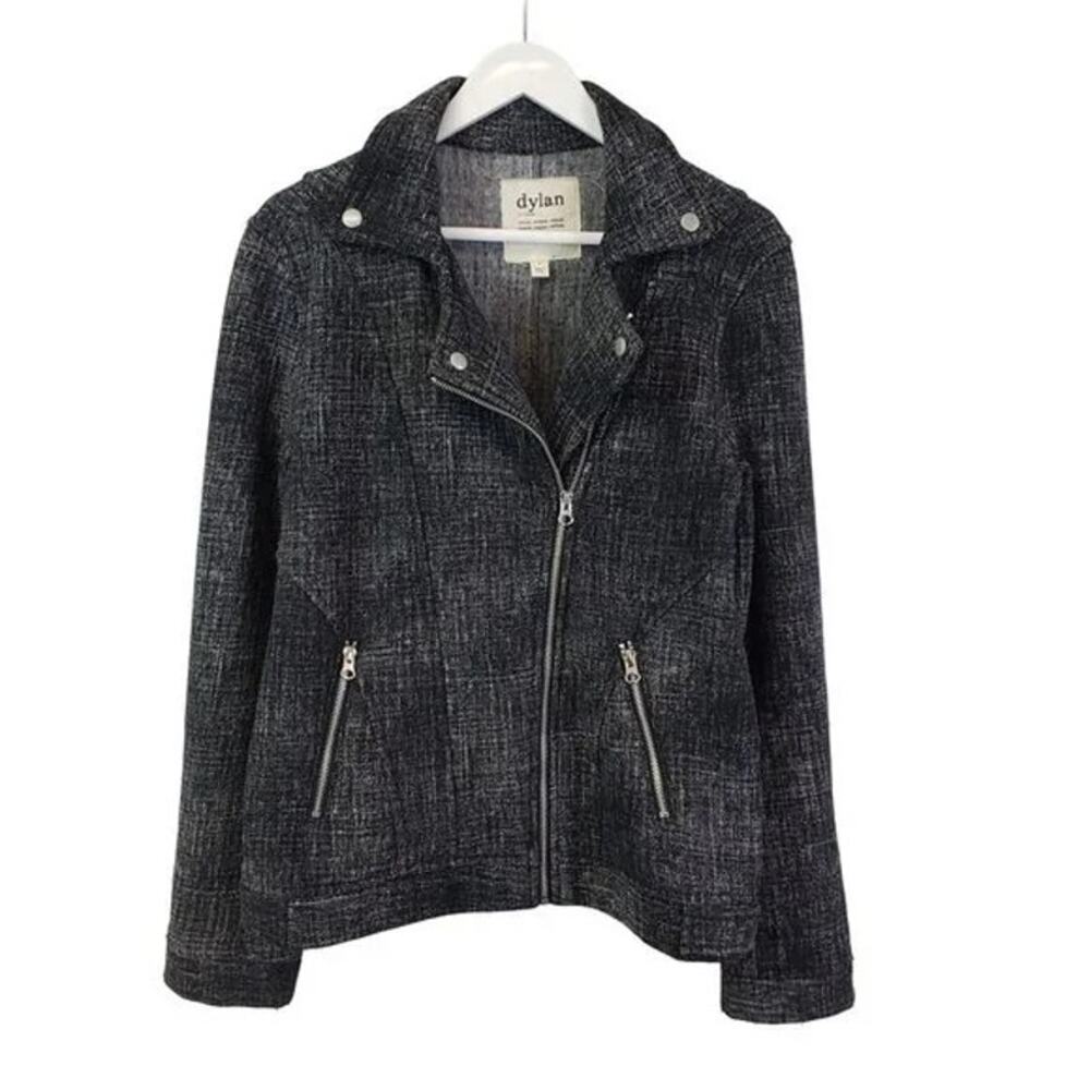Dylan Fleece Lined Heathered Black Asymmetrical Zip Front Jersey Moto Jacket XS